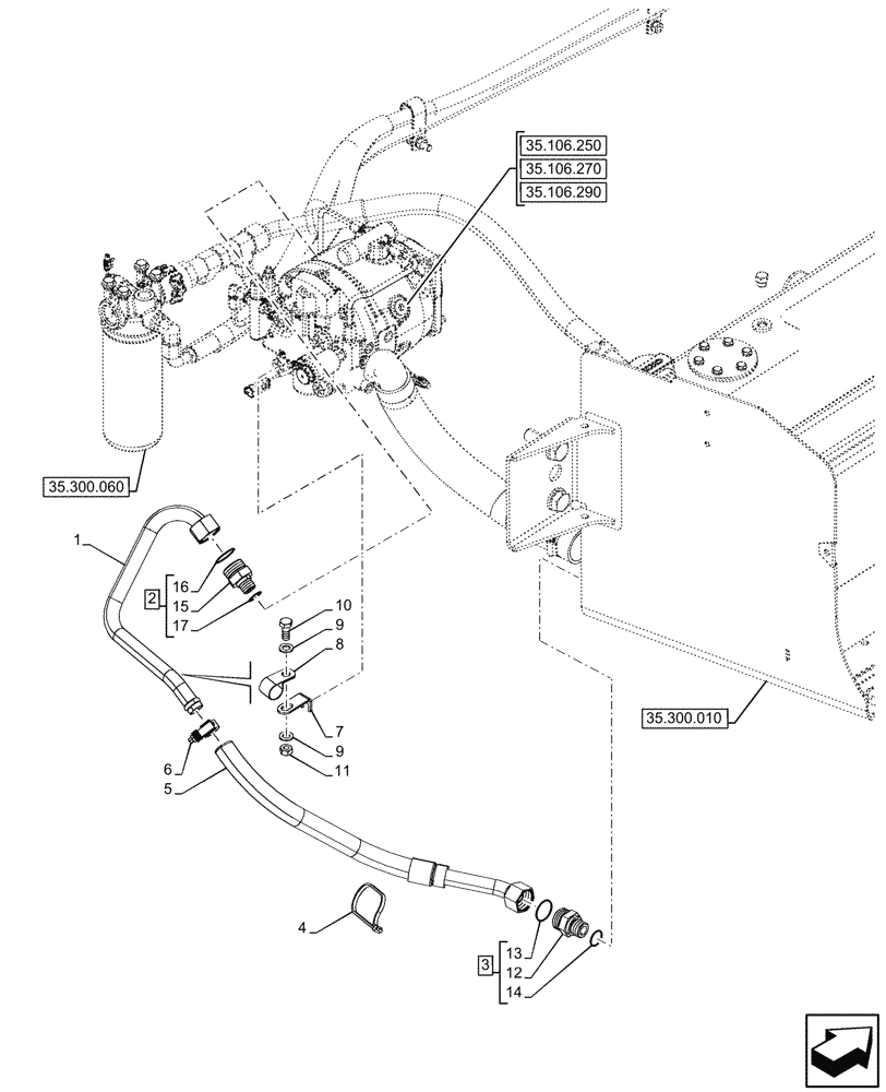 Схема запчастей Case 580SN WT - (35.106.240) - VARIABLE DISPLACEMENT HYDRAULIC PUMP, MECHANICAL, DRAIN LINE (35) - HYDRAULIC SYSTEMS