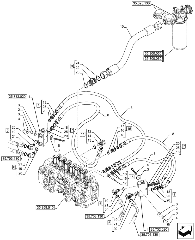 Схема запчастей Case 580SN WT - (35.732.030) - STABILIZER, MECHANICAL, CONTROLS, CHECK VALVE, LINES (35) - HYDRAULIC SYSTEMS