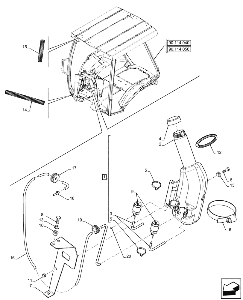 Схема запчастей Case 580SN - (55.518.120) - VAR - 423000 - CANOPY, WINDSHIELD WASHER , RESERVOIR (55) - ELECTRICAL SYSTEMS