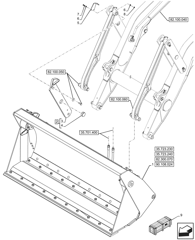 Схема запчастей Case 580N - (82.300.060) - VAR - 747863 - 4-IN-1 BUCKET, 82INCH/2083MM (82) - FRONT LOADER & BUCKET