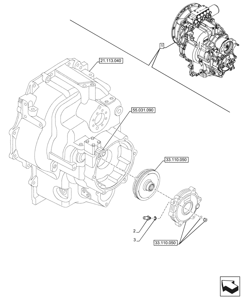 Схема запчастей Case 590SN - (55.031.100) - VAR - 423062 - TRANSMISSION, POWERSHIFT, COMPONENTS, PRESSURE SWITCH, 4WD (55) - ELECTRICAL SYSTEMS