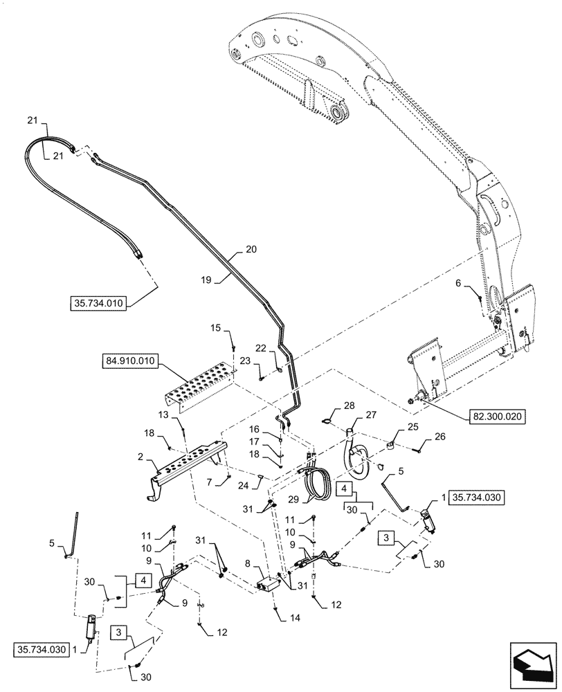 Схема запчастей Case SV340 - (35.734.020) - HYDRAULIC RELEASE COUPLER, BOOM PLUMBING (35) - HYDRAULIC SYSTEMS