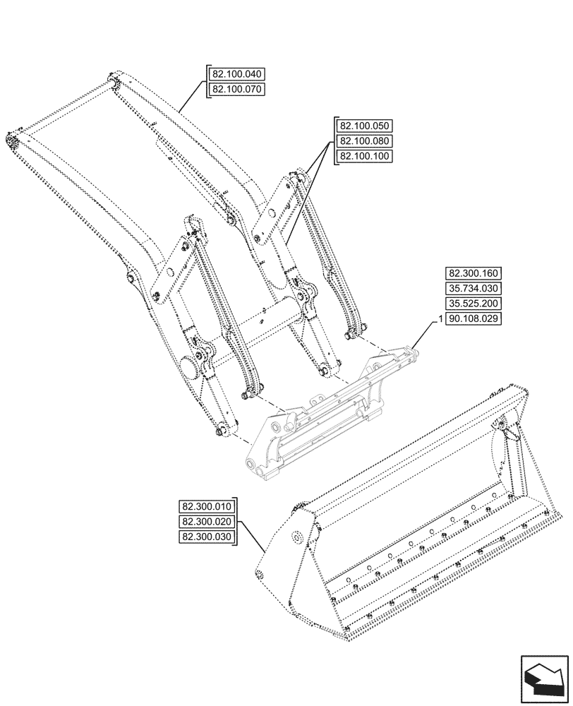 Схема запчастей Case 580SN - (82.300.150) - VAR - 423049 - BUCKET, QUICK COUPLER, MOUNTING (82) - FRONT LOADER & BUCKET