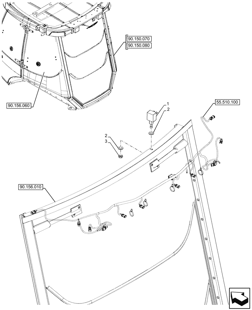 Схема запчастей Case 580N EP - (55.518.060) - VAR - 747853, 747854, 747855 - CAB, REAR, WIPER, STOP, SWITCH (55) - ELECTRICAL SYSTEMS