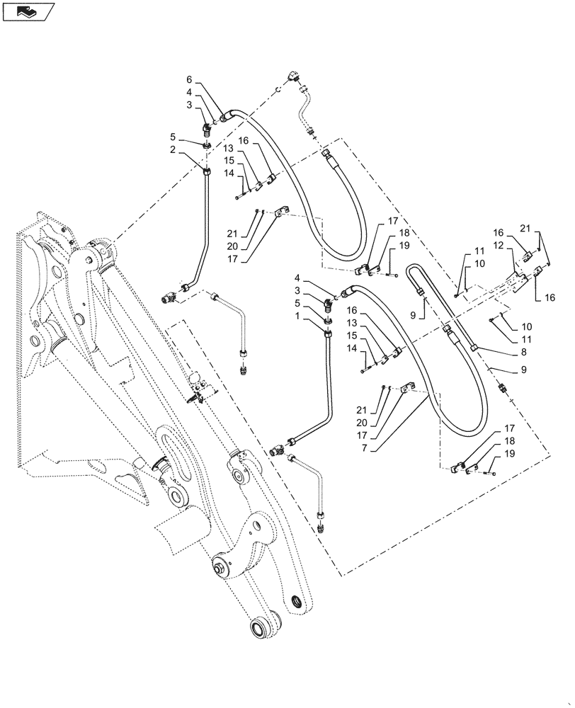 Схема запчастей Case 521G - (35.100.020[02]) - LOADER CONTROL LINES, XT (35) - HYDRAULIC SYSTEMS