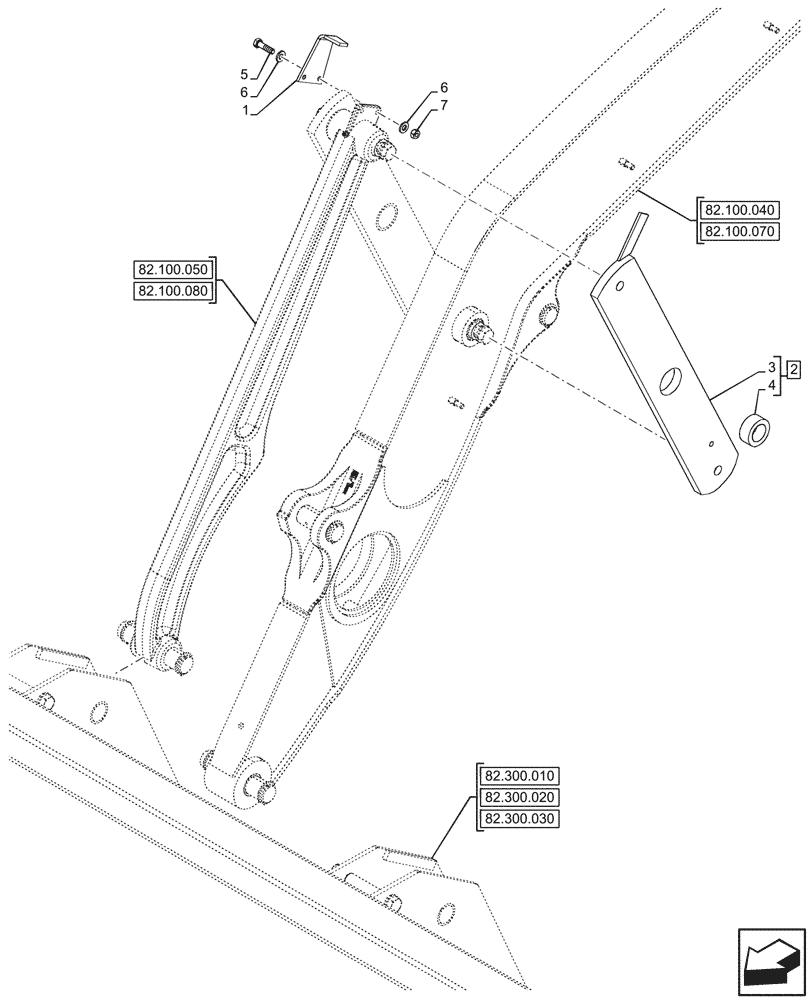 Схема запчастей Case 580SN - (82.100.120) - VAR - 423049, 423079, 742242, 747539, 747657, 747862 - LOADER ARM, LINK (82) - FRONT LOADER & BUCKET