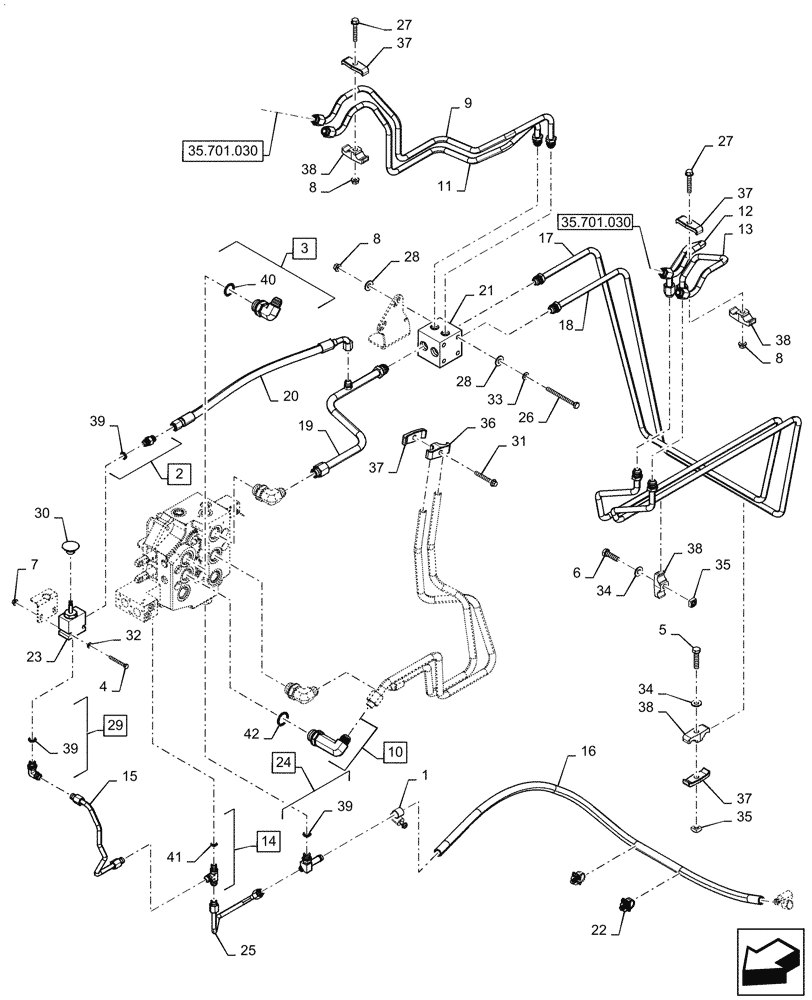 Схема запчастей Case SV340 - (35.701.040) - LOADER VALVE LINES (35) - HYDRAULIC SYSTEMS