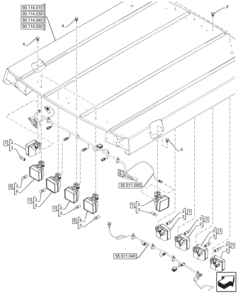 Схема запчастей Case 590SN - (55.404.120) - VAR - 423000, 442082 - CANOPY, WORK LIGHT (55) - ELECTRICAL SYSTEMS