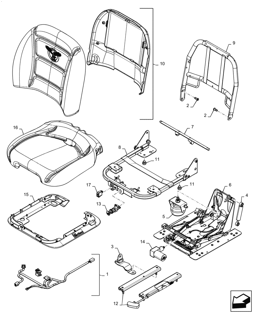 Схема запчастей Case TR320 - (90.120.05[02]) - SEAT, AIR SUSPENSION (03-OCT-2016 & NEWER) (90) - PLATFORM, CAB, BODYWORK AND DECALS