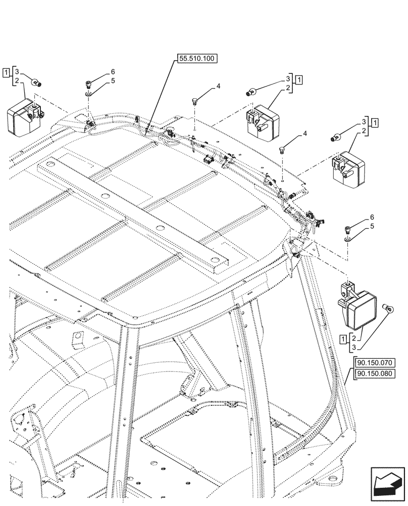 Схема запчастей Case 580N EP - (55.404.090) - VAR - 747853, 747854, 747855 - CAB, REAR, WORK LIGHT (55) - ELECTRICAL SYSTEMS