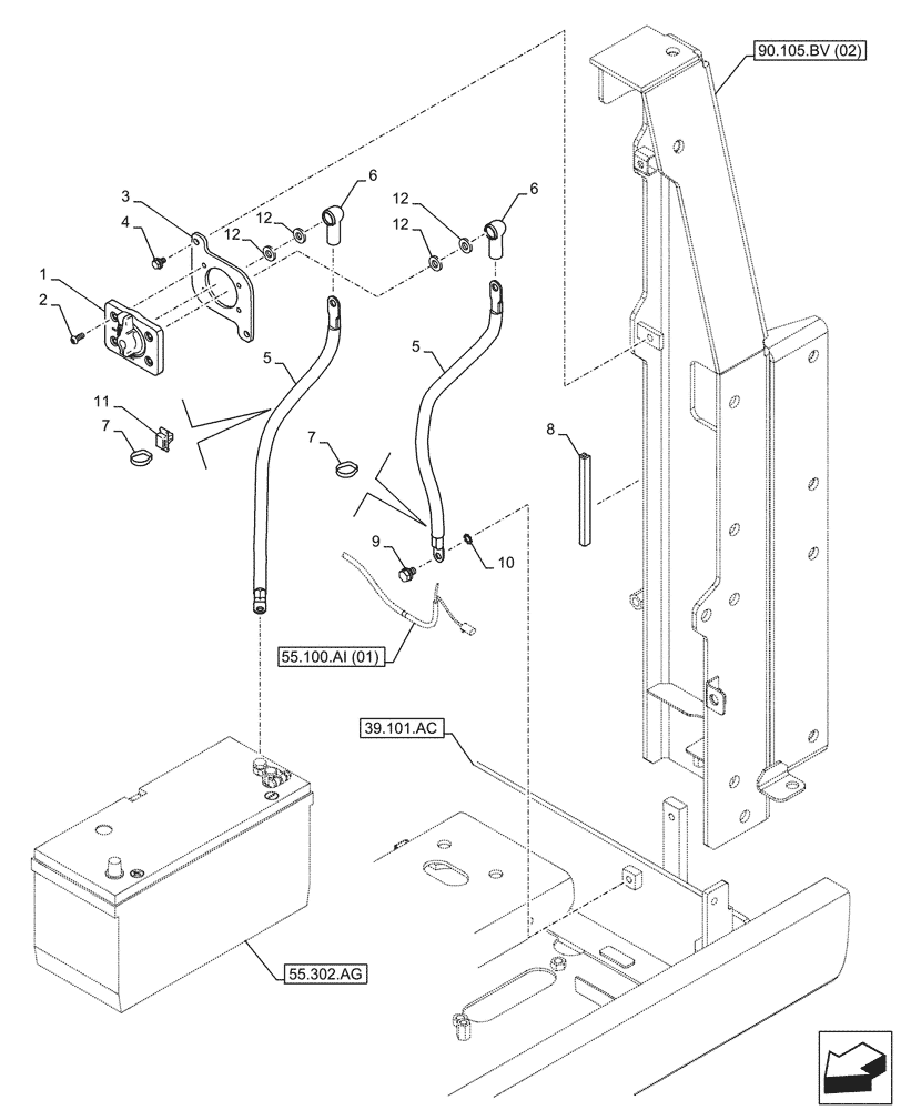 Схема запчастей Case CX210D LC - (55.302.AI[01]) - BATTERY ISOLATOR, SWITCH - BSN NGS7H1297 (55) - ELECTRICAL SYSTEMS