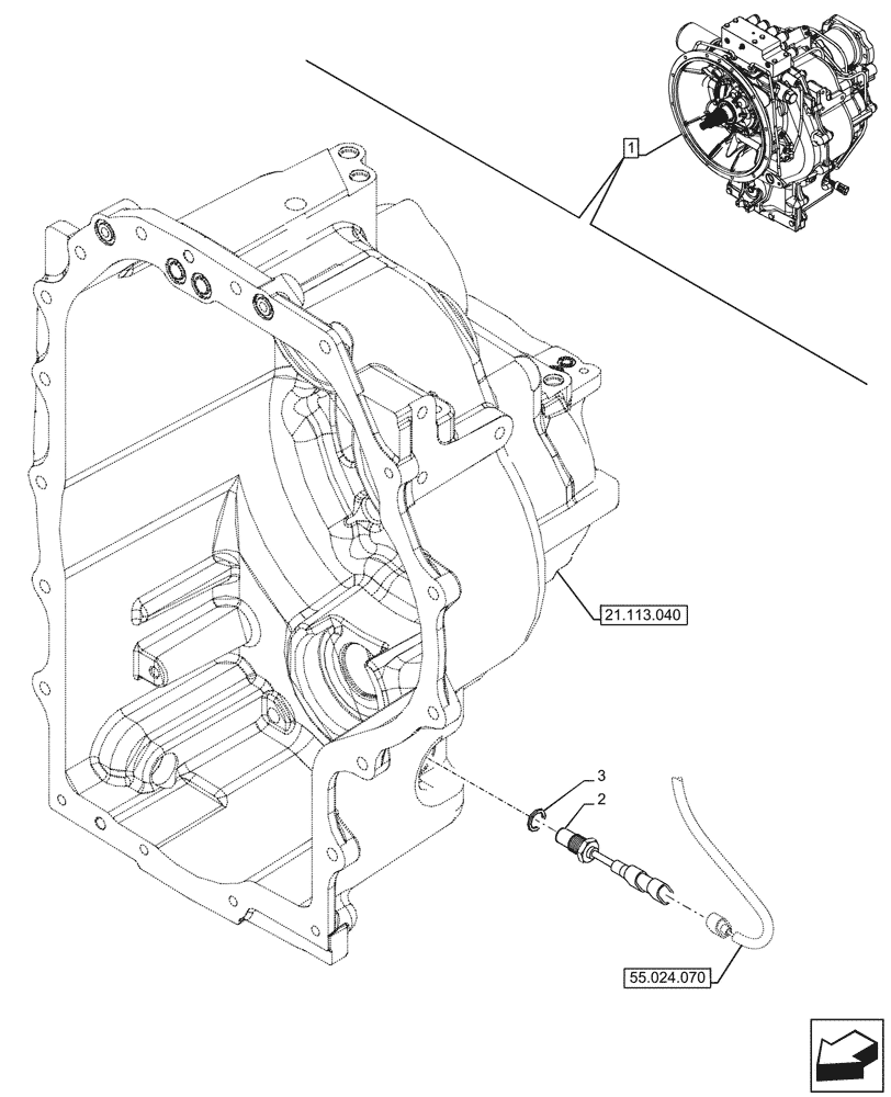 Схема запчастей Case 580SN WT - (55.020.030) - VAR - 423062 - TRANSMISSION, POWERSHIFT, COMPONENTS, SPEED SENSOR, 4WD (55) - ELECTRICAL SYSTEMS