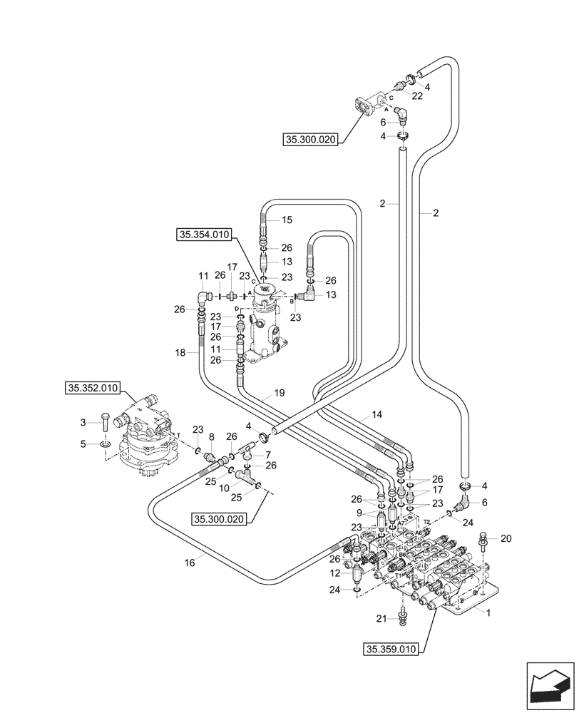 Схема запчастей Case CX26C - (35.359.050) - CONTROL VALVE, LINE (35) - HYDRAULIC SYSTEMS