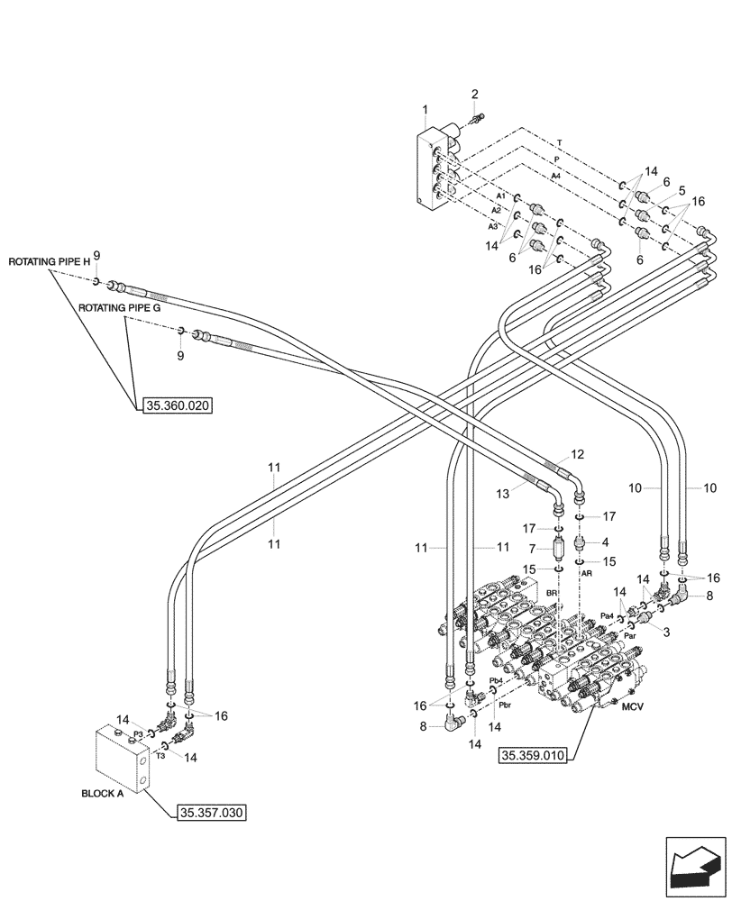 Схема запчастей Case CX26C - (35.360.010) - VAR - 405024, 405044 - CONTROL VALVE, HAMMER, SHEARS, LINES (35) - HYDRAULIC SYSTEMS