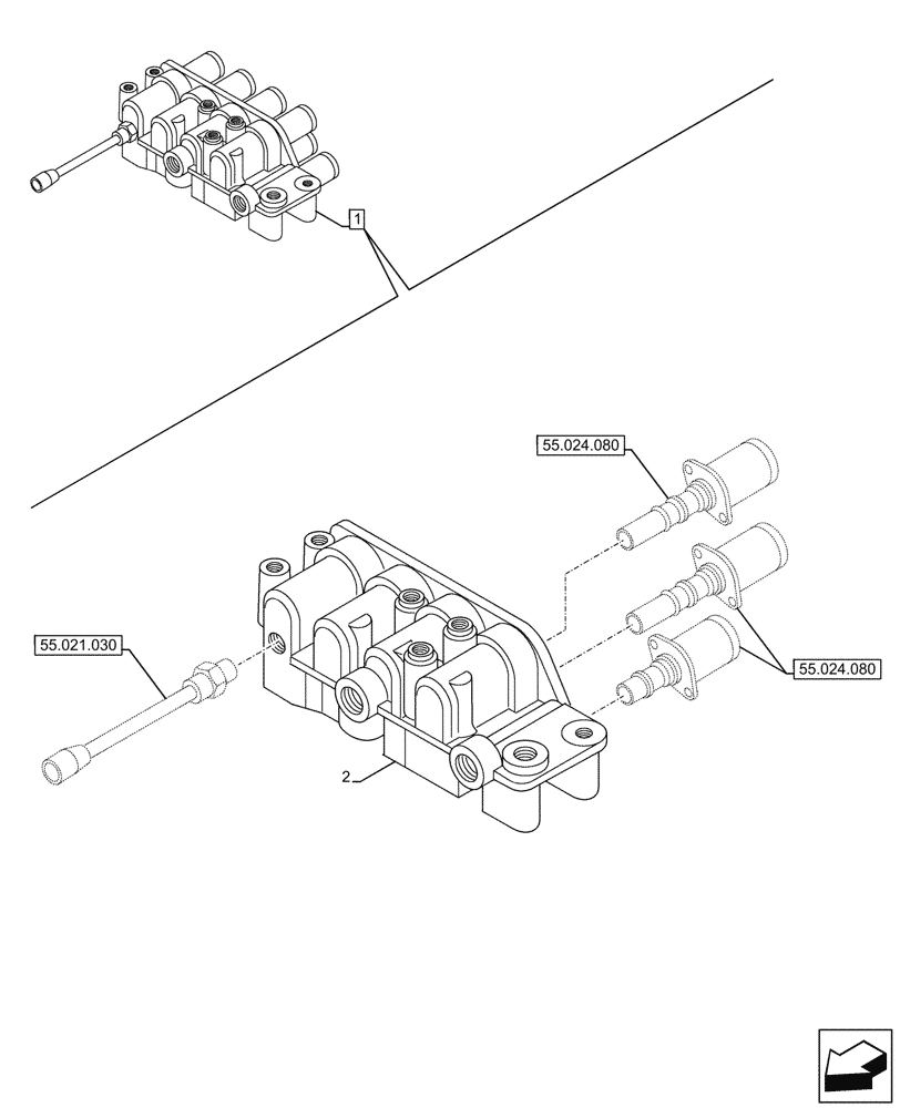 Схема запчастей Case 580SN WT - (55.024.120) - VAR - 423062 - TRANSMISSION, POWERSHIFT, CONTROL VALVE, COMPONENTS, 4WD (55) - ELECTRICAL SYSTEMS