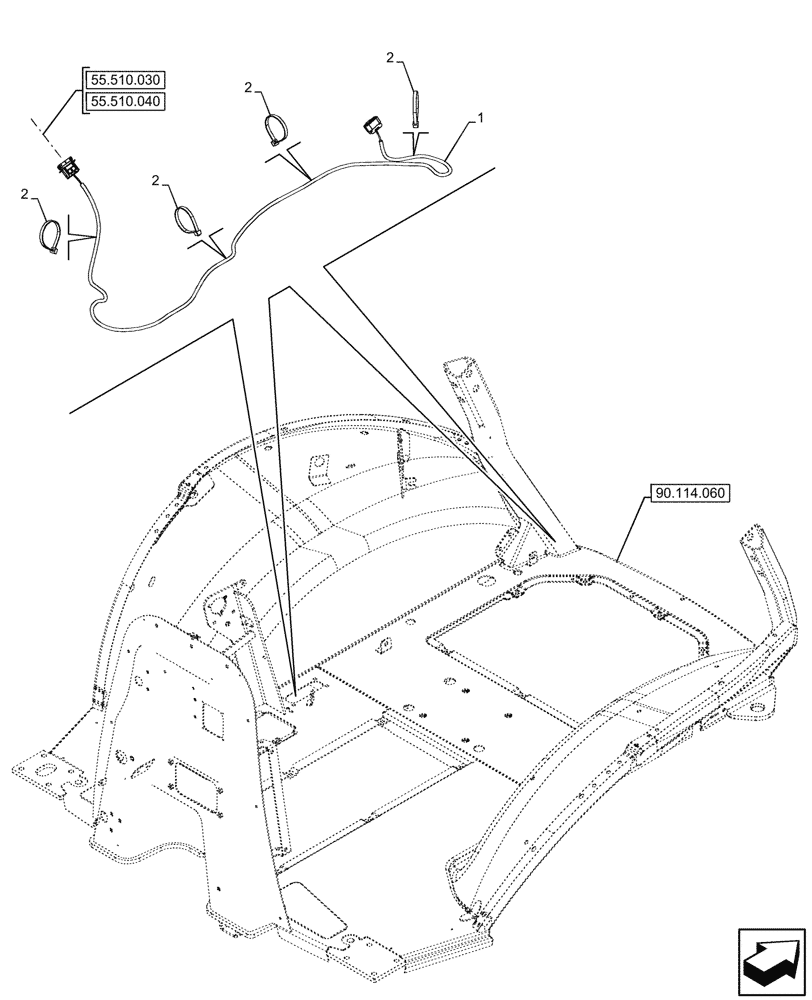 Схема запчастей Case 580N - (55.511.100) - VAR - 423001 - CANOPY, WORK LIGHT, C-POST, HARNESS (55) - ELECTRICAL SYSTEMS