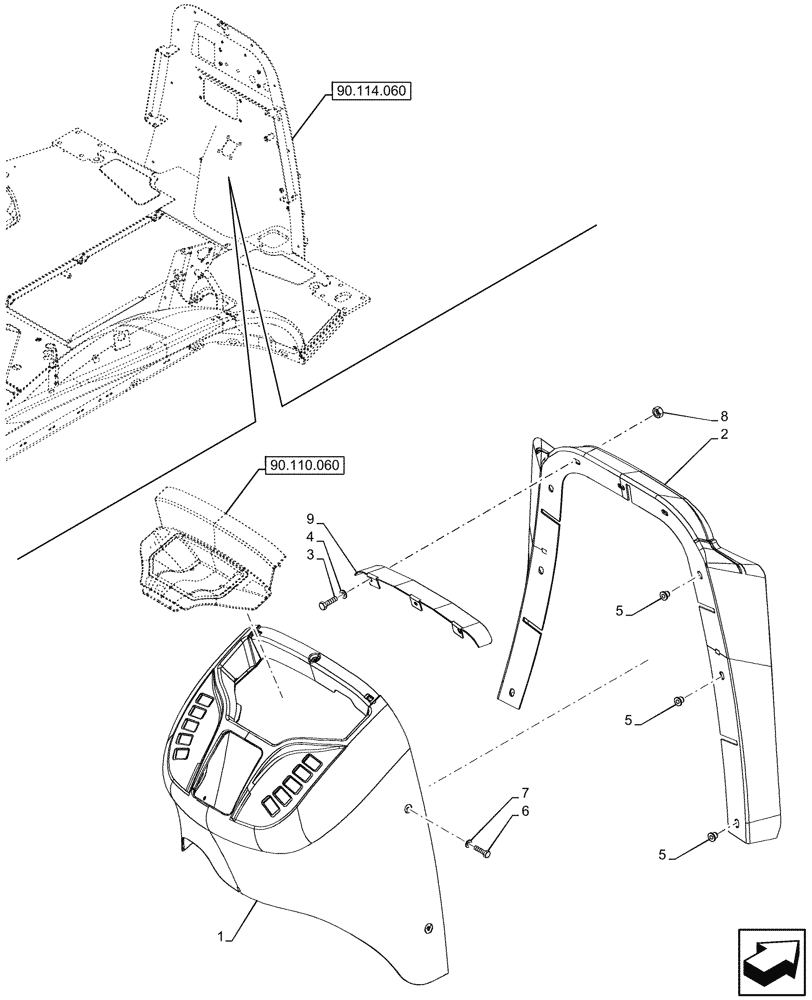 Схема запчастей Case 580SN - (90.110.050) - VAR - 423001 - CANOPY, FRONT, CONSOLE, MALAYSIAN (90) - PLATFORM, CAB, BODYWORK AND DECALS