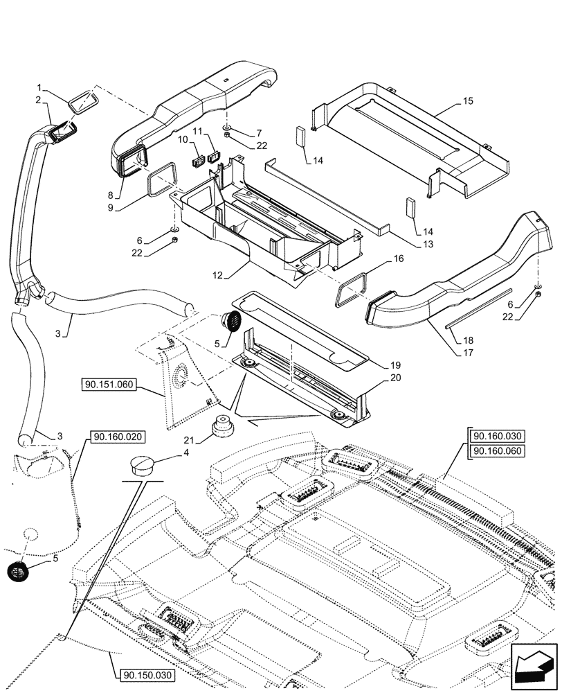 Схема запчастей Case 580N - (50.100.010) - VAR - 747853, 747854, 747855 - CAB, HEATER, AIR DUCTS & HOSES (50) - CAB CLIMATE CONTROL