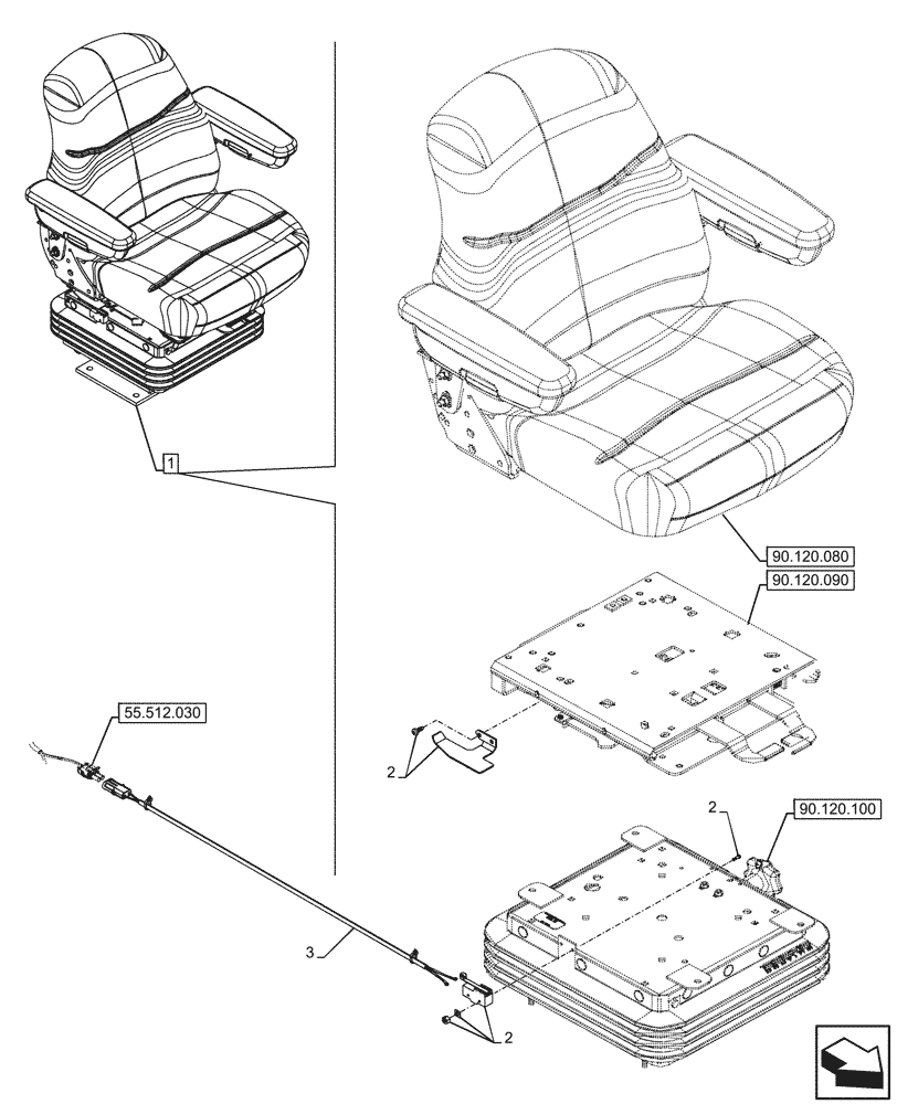 Схема запчастей Case 580SN WT - (55.512.250) - VAR - 747770 - SEAT, MECHANICAL SUSPENSION, VYNIL, SWITCH, HARNESS (55) - ELECTRICAL SYSTEMS