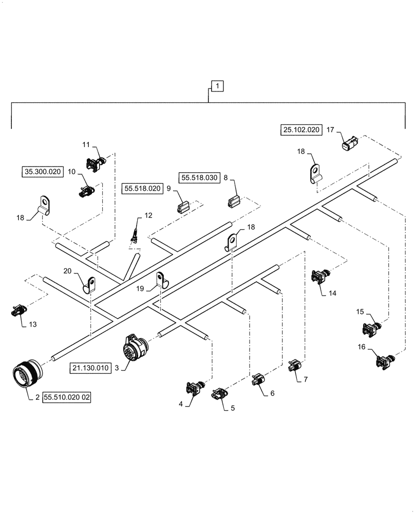 Схема запчастей Case 1021G - (55.024.020) - TRANSMISSION WIRING HARNESS ASSEMBLY (55) - ELECTRICAL SYSTEMS