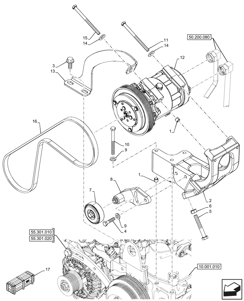 Схема запчастей Case 580N EP - (50.200.070) - VAR - 747853, 747855 - AIR CONDITIONING, COMPRESSOR (50) - CAB CLIMATE CONTROL