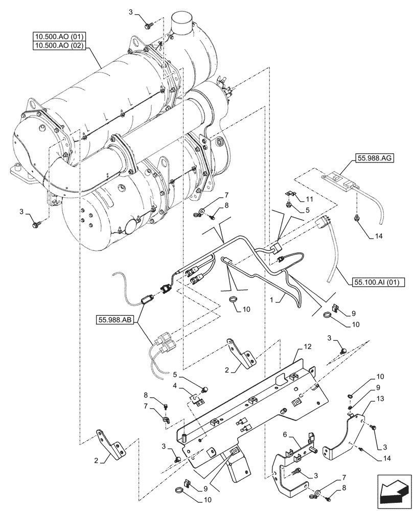 Схема запчастей Case CX210D LC - (55.100.AI[09]) - SELECTIVE, CATALYTIC REDUCTION, MUFFLER, WIRE HARNESS - ASN NGS7H1298 (55) - ELECTRICAL SYSTEMS