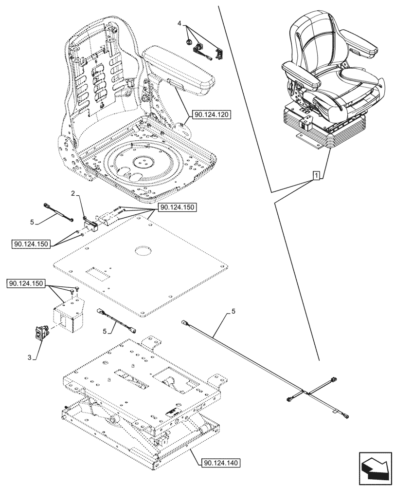 Схема запчастей Case 590SN - (55.512.280) - VAR - 745161 - SEAT AIR SUSPENSION, CLOTH, SWITCH, HARNESS (55) - ELECTRICAL SYSTEMS