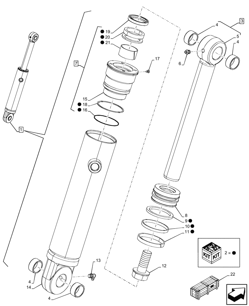 Схема запчастей Case 580N - (35.723.250) - VAR - 742433, 747863 - LOADER BUCKET, CYLINDER, LH, COMPONENTS (35) - HYDRAULIC SYSTEMS