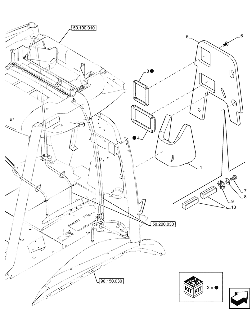 Схема запчастей Case 590SN - (90.105.010) - VAR - 747853, 747854, 747855 - CAB, BULKHEAD, INSULATING PANEL (90) - PLATFORM, CAB, BODYWORK AND DECALS