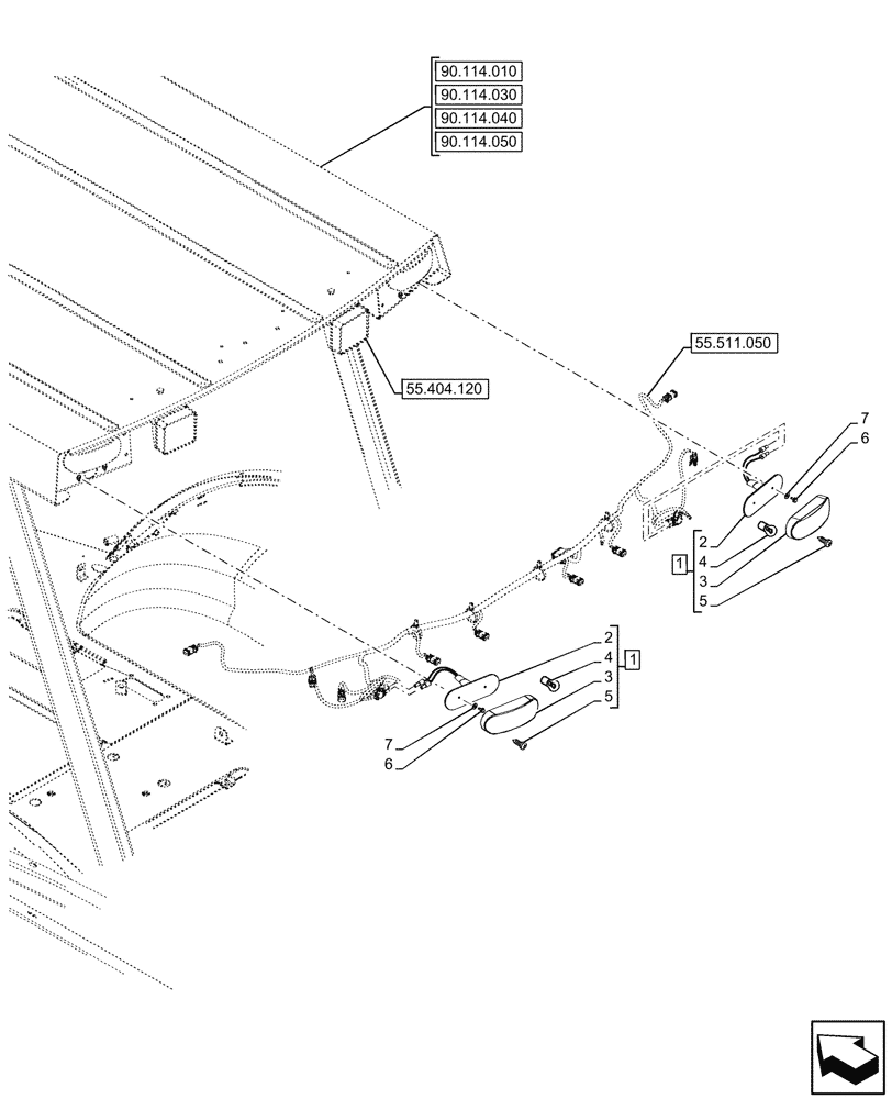 Схема запчастей Case 580SN WT - (55.404.140) - VAR - 423000, 442082 - CANOPY, STOP LIGHT (55) - ELECTRICAL SYSTEMS