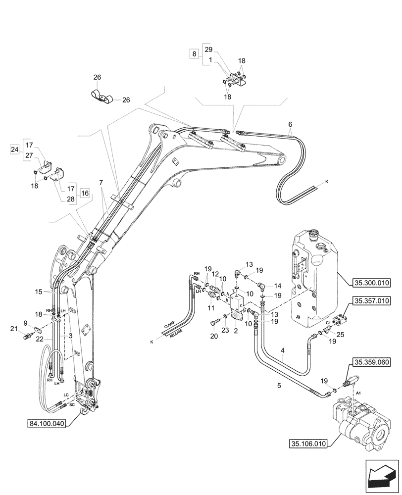 Схема запчастей Case CX26C - (35.734.020) - VAR - 405036, 405038 - QUICK COUPLER, LINE (35) - HYDRAULIC SYSTEMS