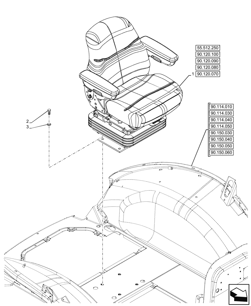 Схема запчастей Case 580SN WT - (90.120.070) - VAR - 747770 - SEAT, MECHANICAL SUSPENSION, CLOTH (90) - PLATFORM, CAB, BODYWORK AND DECALS