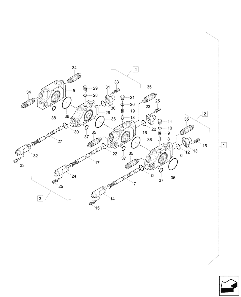 Схема запчастей Case CX26C - (35.359.020) - VAR - 405019, 405021, 405023, 405043 - CONTROL VALVE, COMPONENTS (35) - HYDRAULIC SYSTEMS