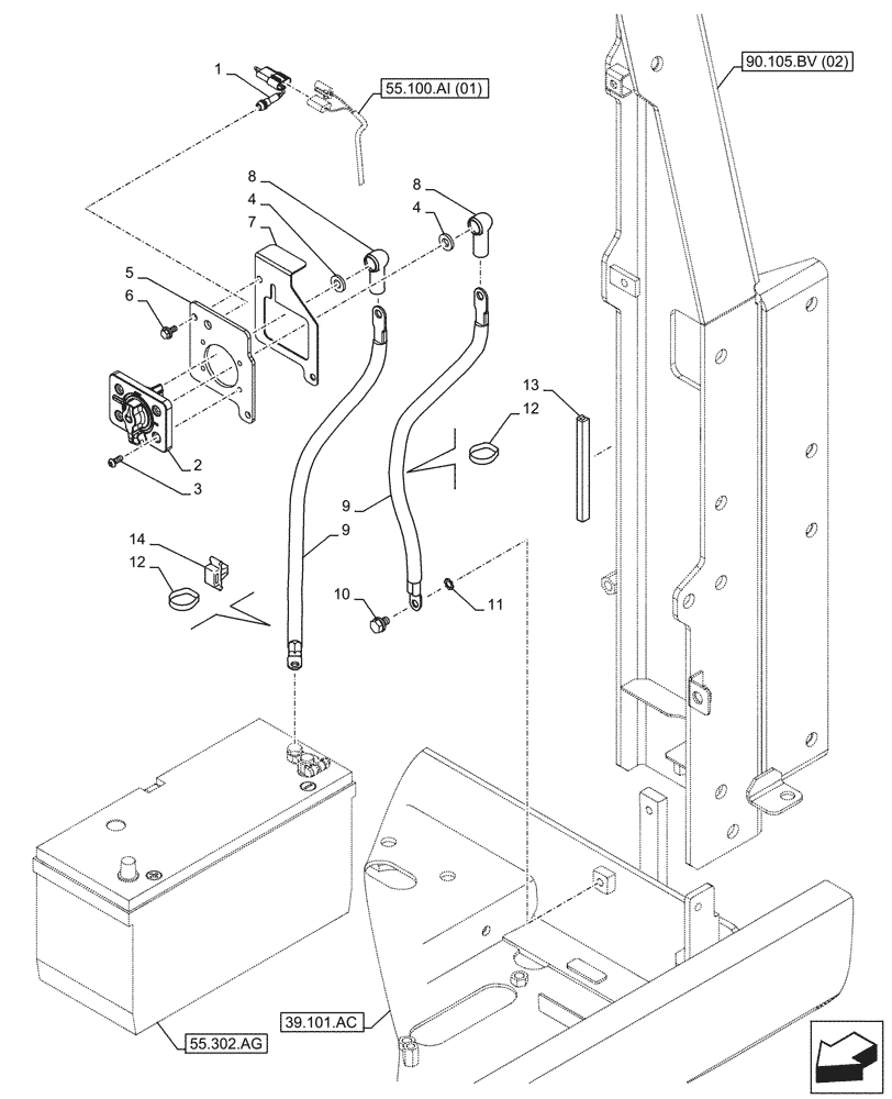 Схема запчастей Case CX210D NLC - (55.302.AI) - BATTERY ISOLATOR, SWITCH (55) - ELECTRICAL SYSTEMS