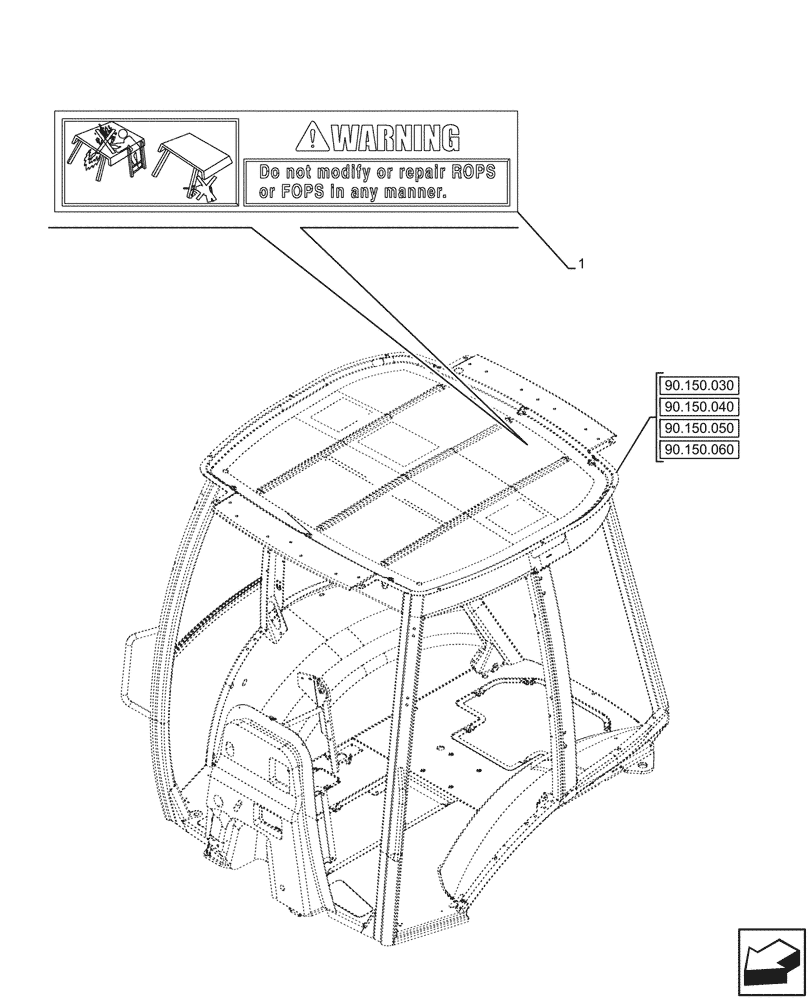 Схема запчастей Case 580SN - (90.108.045) - VAR - 747853, 747854, 747855, 747882, 747883 - CAB, WARNING DECAL (90) - PLATFORM, CAB, BODYWORK AND DECALS