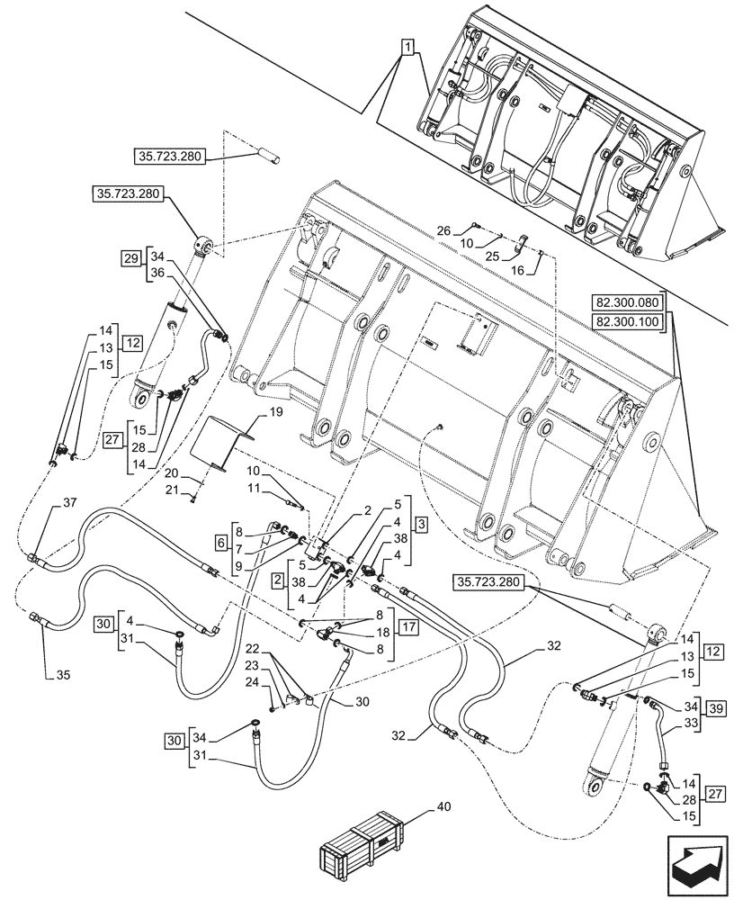 Схема запчастей Case 580SN WT - (35.723.270) - VAR - 742433 - LOADER BUCKET, CYLINDER, LINES (35) - HYDRAULIC SYSTEMS