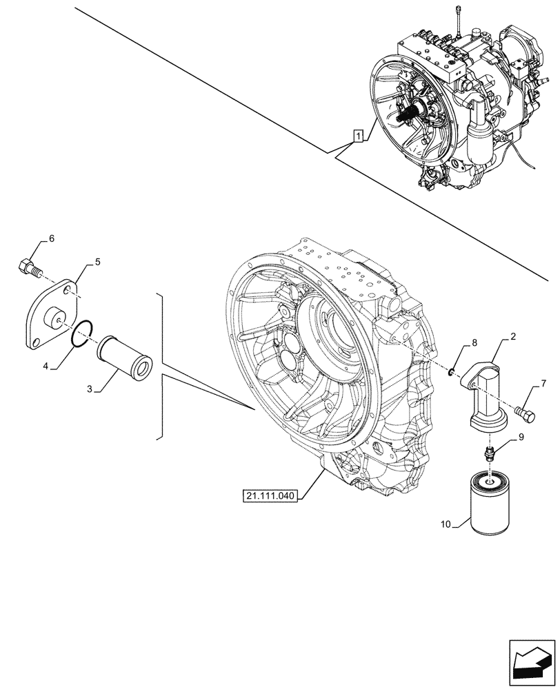 Схема запчастей Case 580SN - (21.103.030) - VAR - 423061 - TRANSMISSION, SEMI-POWERSHIFT, COMPONENT, OIL FILTER, 4WD (21) - TRANSMISSION