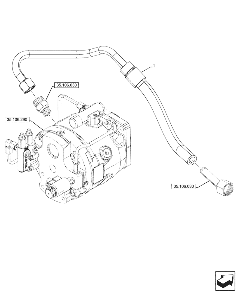 Схема запчастей Case 590SN - (35.106.080) - OIL PUMP, MECHANICAL, HOSE (35) - HYDRAULIC SYSTEMS