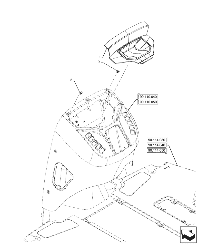 Схема запчастей Case 580SN - (90.110.060) - VAR - 423058, 423059, 423060, 423061, 423062 - CANOPY, FRONT, CONSOLE, COVER (90) - PLATFORM, CAB, BODYWORK AND DECALS