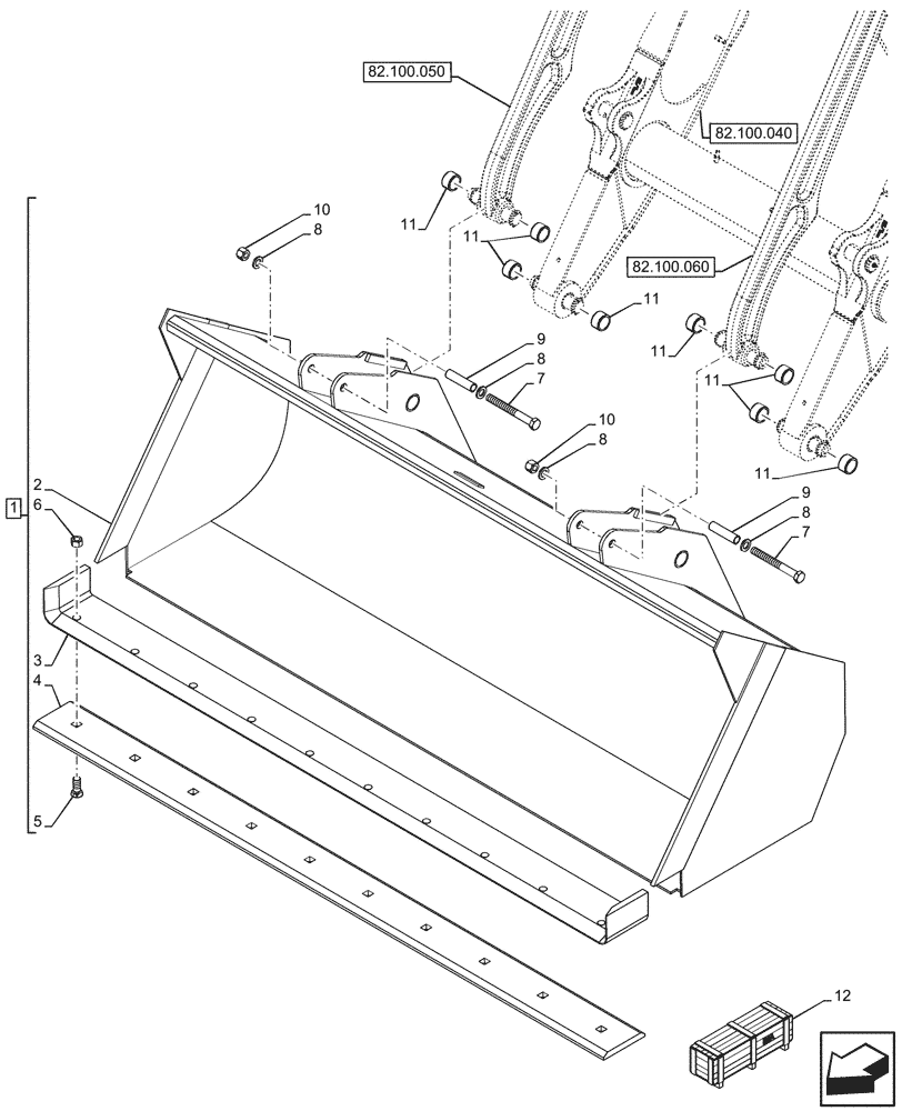 Схема запчастей Case 580N - (82.300.040) - VAR - 747657 - BUCKET W/ CUTTING EDGE, 82INCH/2083MM LONG LIP (82) - FRONT LOADER & BUCKET