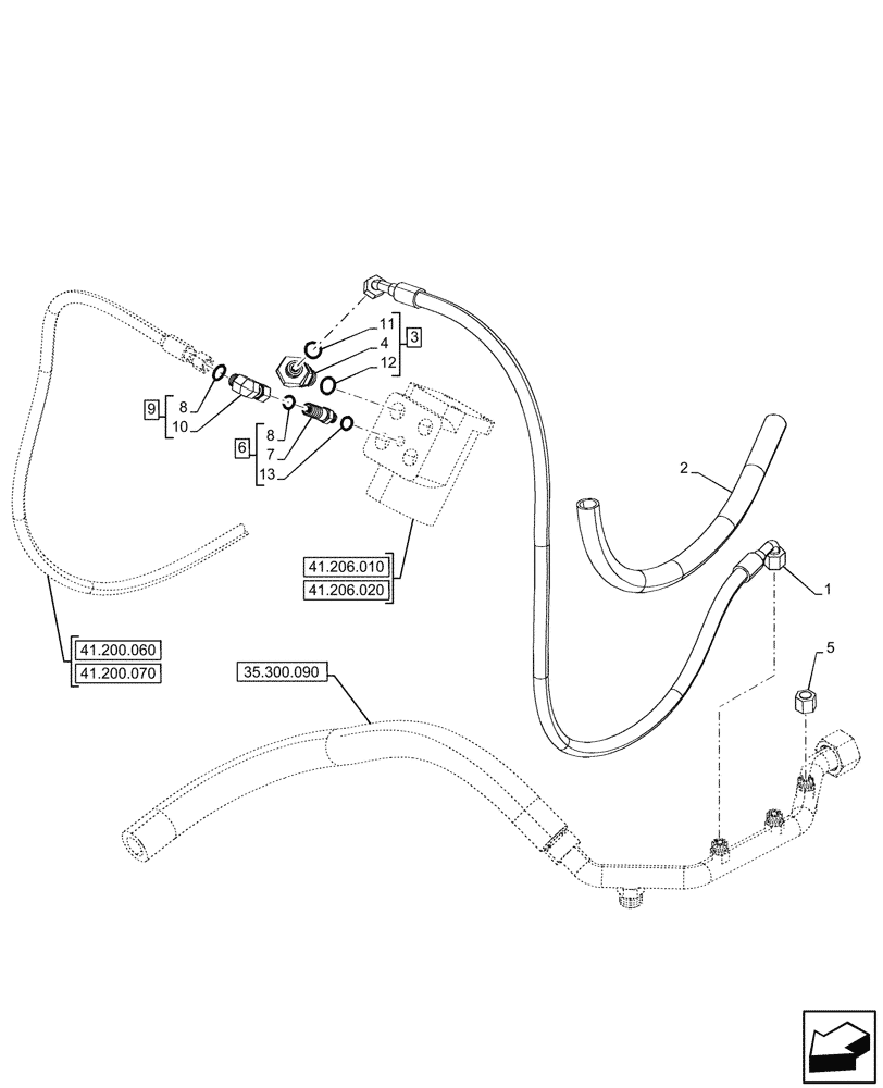 Схема запчастей Case 580SN - (41.200.010) - STEERING, OIL LINE (41) - STEERING