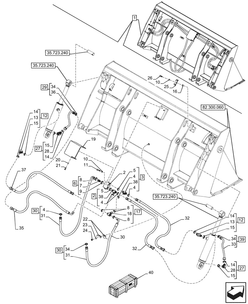 Схема запчастей Case 580N - (35.723.230) - VAR - 747863 - LOADER BUCKET, CYLINDER, LINES (35) - HYDRAULIC SYSTEMS