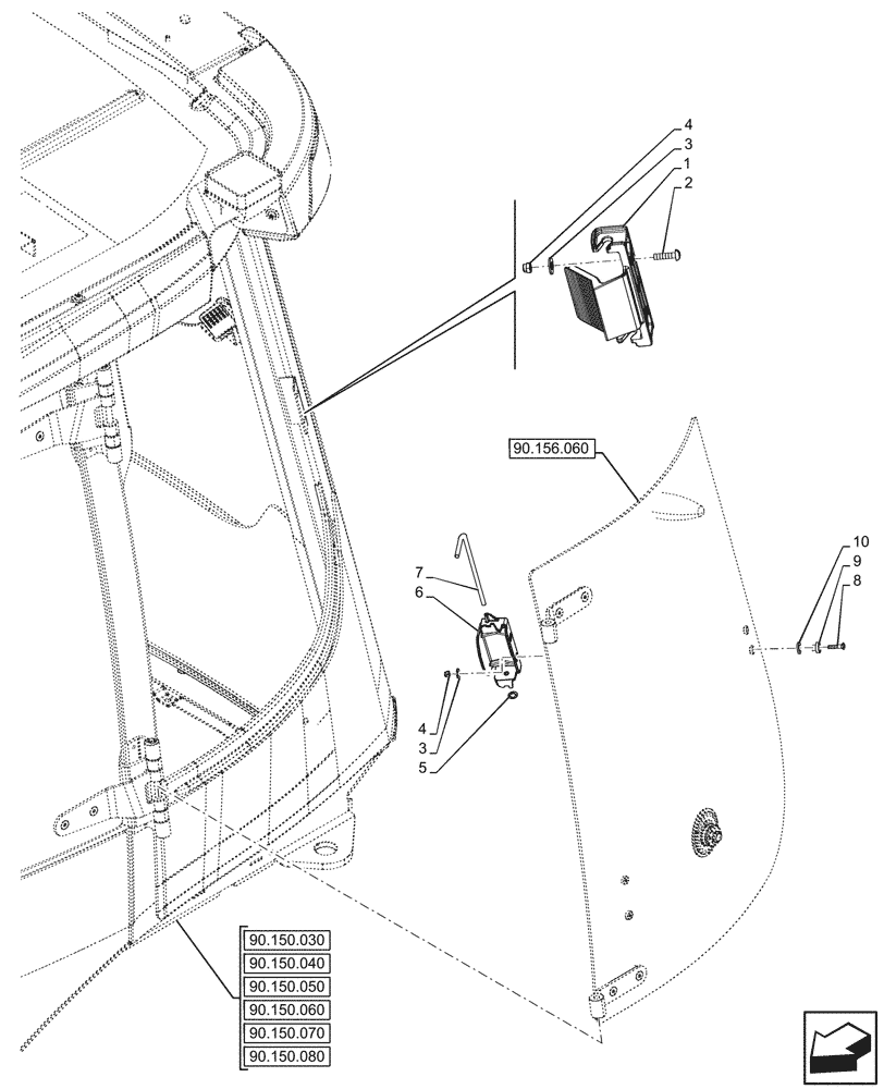 Схема запчастей Case 590SN - (90.156.080) - VAR - 747853, 747854, 747855 - CAB, LEFT, LATERAL WINDOW, HANDLE, LATCH (90) - PLATFORM, CAB, BODYWORK AND DECALS