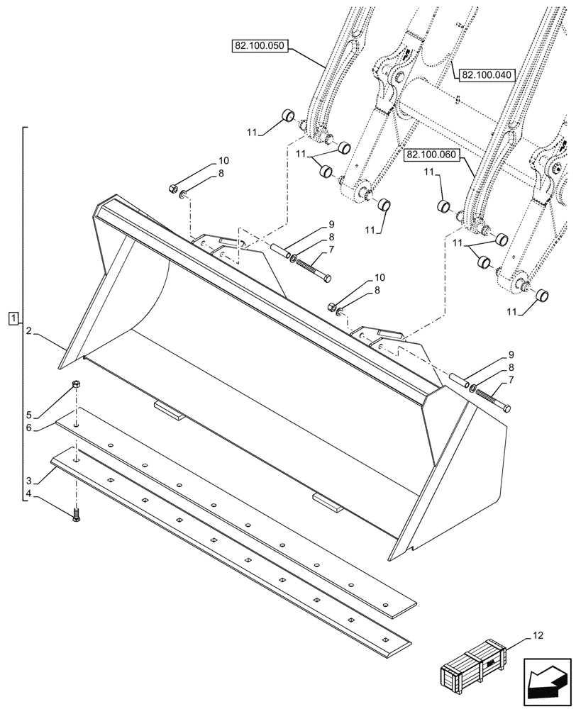 Схема запчастей Case 580SN - (82.300.020) - VAR - 747862 - BUCKET, 82INCH/2083MM WIDE LONG LIP (82) - FRONT LOADER & BUCKET