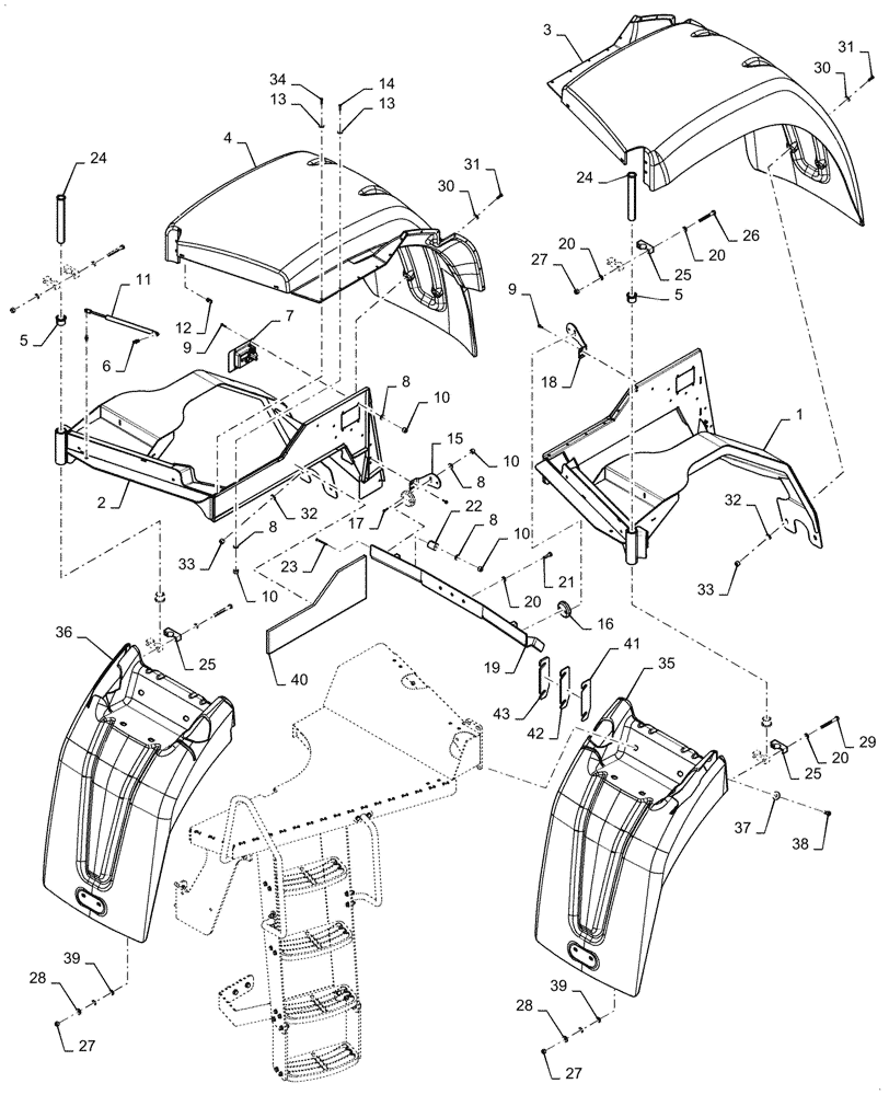 Схема запчастей Case 1121G - (90.116.050) - VAR - 47951191 - REAR FENDER, FULL (90) - PLATFORM, CAB, BODYWORK AND DECALS