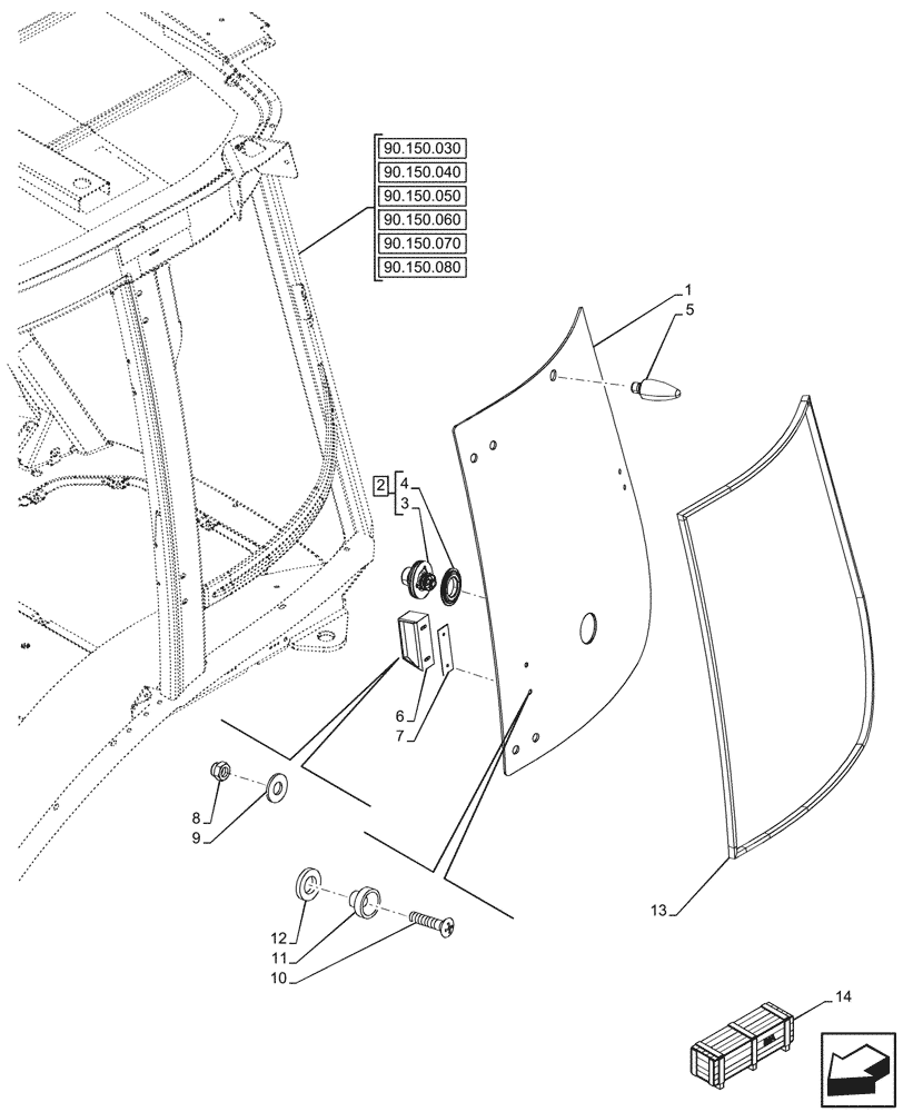 Схема запчастей Case 590SN - (90.156.060) - VAR - 747853, 747854, 747855 - CAB, LEFT, LATERAL WINDOW, HANDLE, WEATHERSTRIP, GLASS (90) - PLATFORM, CAB, BODYWORK AND DECALS