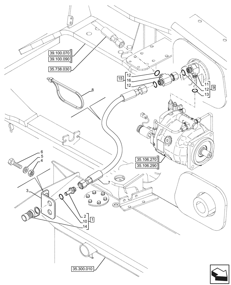 Схема запчастей Case 590SN - (35.106.210) - VARIABLE DISPLACEMENT HYDRAULIC PUMP, COUPLER, MECHANICAL, PORT, W/ HEATER (35) - HYDRAULIC SYSTEMS