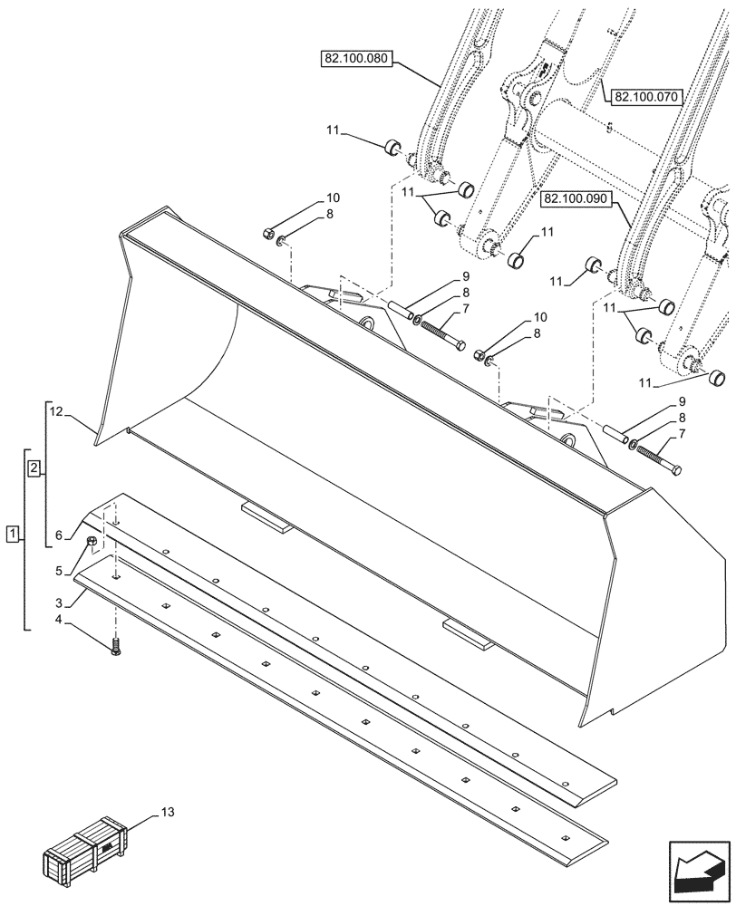 Схема запчастей Case 590SN - (82.300.030) - VAR - 423004 - BUCKET, 96INCH/2438MM LONG LIP (82) - FRONT LOADER & BUCKET