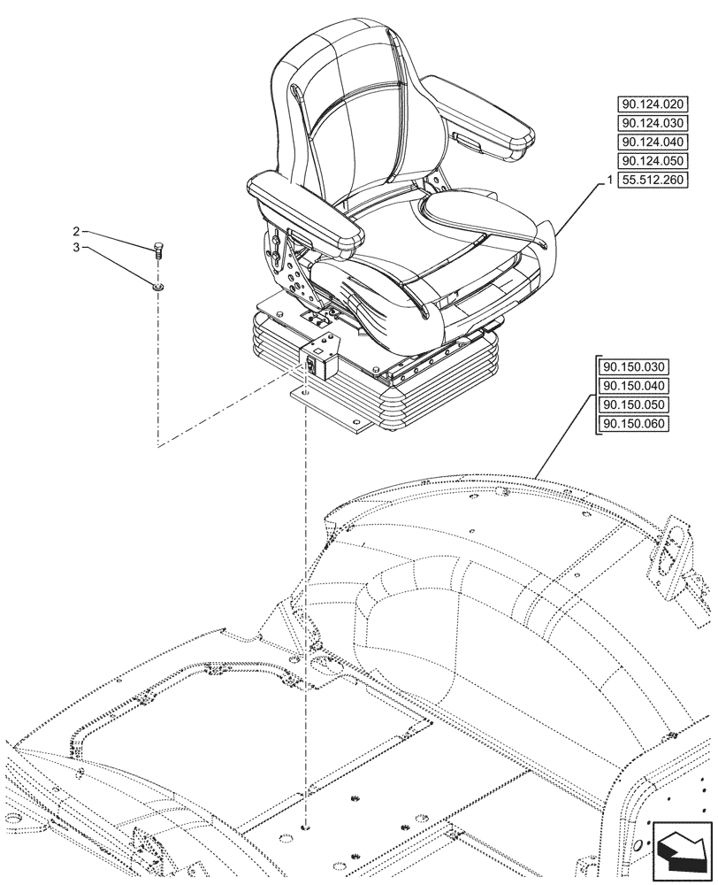 Схема запчастей Case 580SN - (90.124.010) - VAR - 747897 - SEAT AIR SUSPENSION, CLOTH (90) - PLATFORM, CAB, BODYWORK AND DECALS