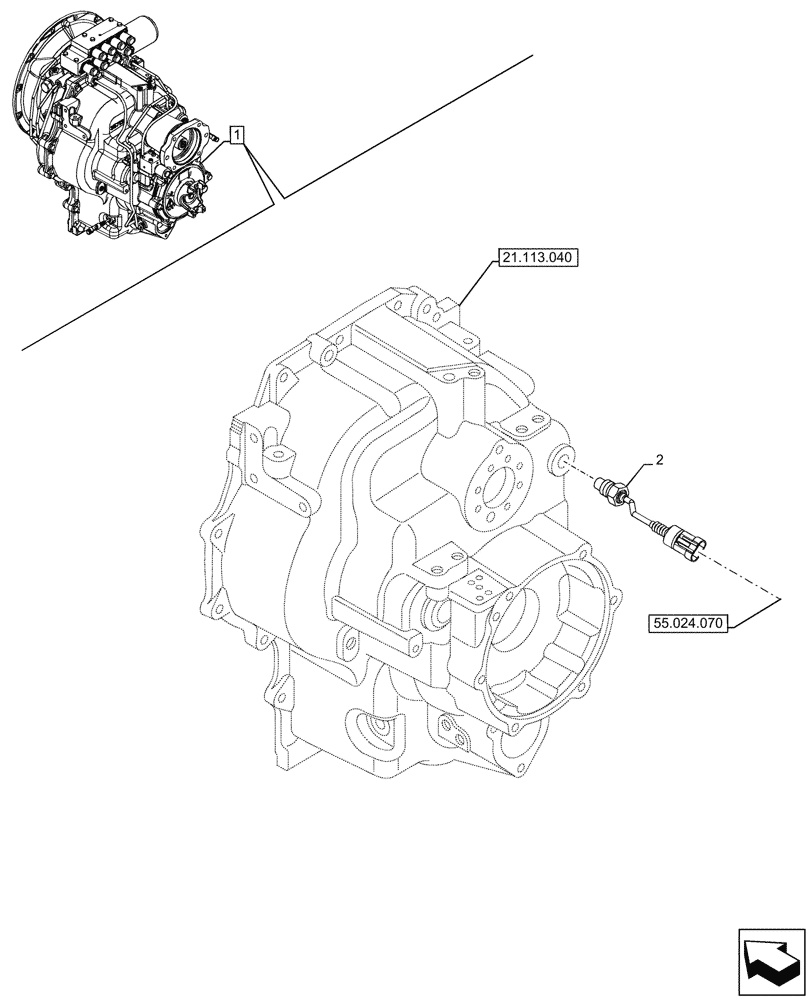 Схема запчастей Case 580SN - (55.022.060) - VAR - 423062 - TRANSMISSION, POWERSHIFT, COMPONENTS, TEMPERATURE, SENSOR, 4WD (55) - ELECTRICAL SYSTEMS